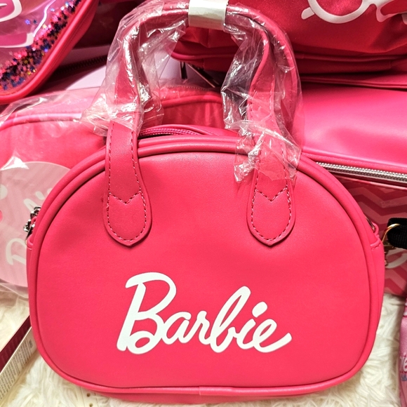 Barbie Handbags - Barbie Logo Pink Faux Boston Handheld Crossbody Shoulder Bag With Chain